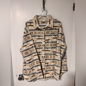 Columbia Women's Cream and Brown Patterned Fleece Jacket